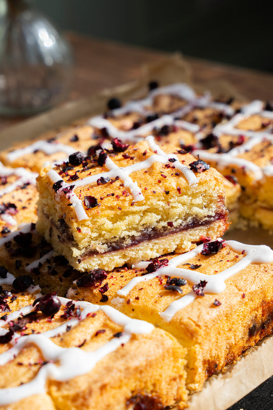 Blackcurrant Bakewell Gluten Free Cake pieces