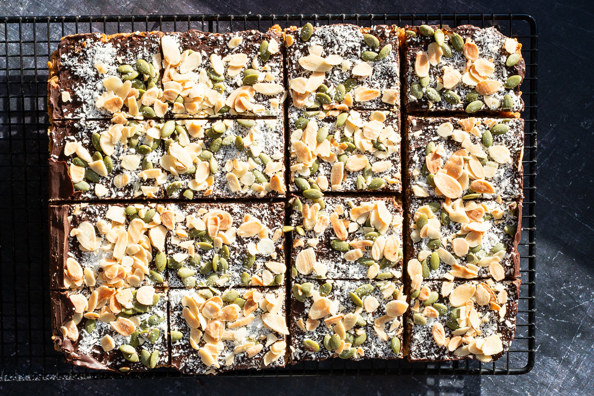 Chocolate Flapjack Wholesale Tray - Vegan Gluten Free Oat Bars with Rich Chocolate Topping | A Taste of Dreams UK Bakery