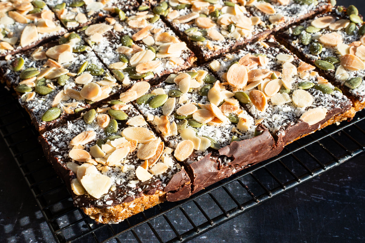 Chocolate Flapjack Slices - Vegan Gluten Free Dairy Free Indulgent Oat Bar | A Taste of Dreams Artisan Wholesale Bakery UK