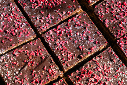Raspberry & Chocolate Flapjack Tray cake Gluten Free & Vegan