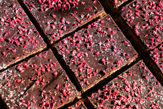 Raspberry & Chocolate Flapjack Tray cake Gluten Free & Vegan